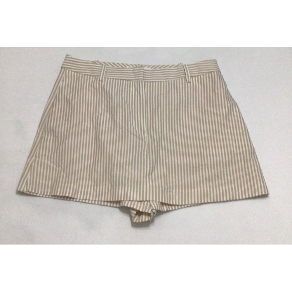 Zara Womens Tan White Striped High Waisted Seersucker Shorts 1478/110/170 Medium
